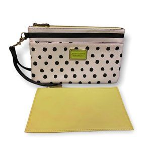Betsey Johnson Women's Top Zip Insert Wristlet, Neon Yellow Polka Dot/Stripes